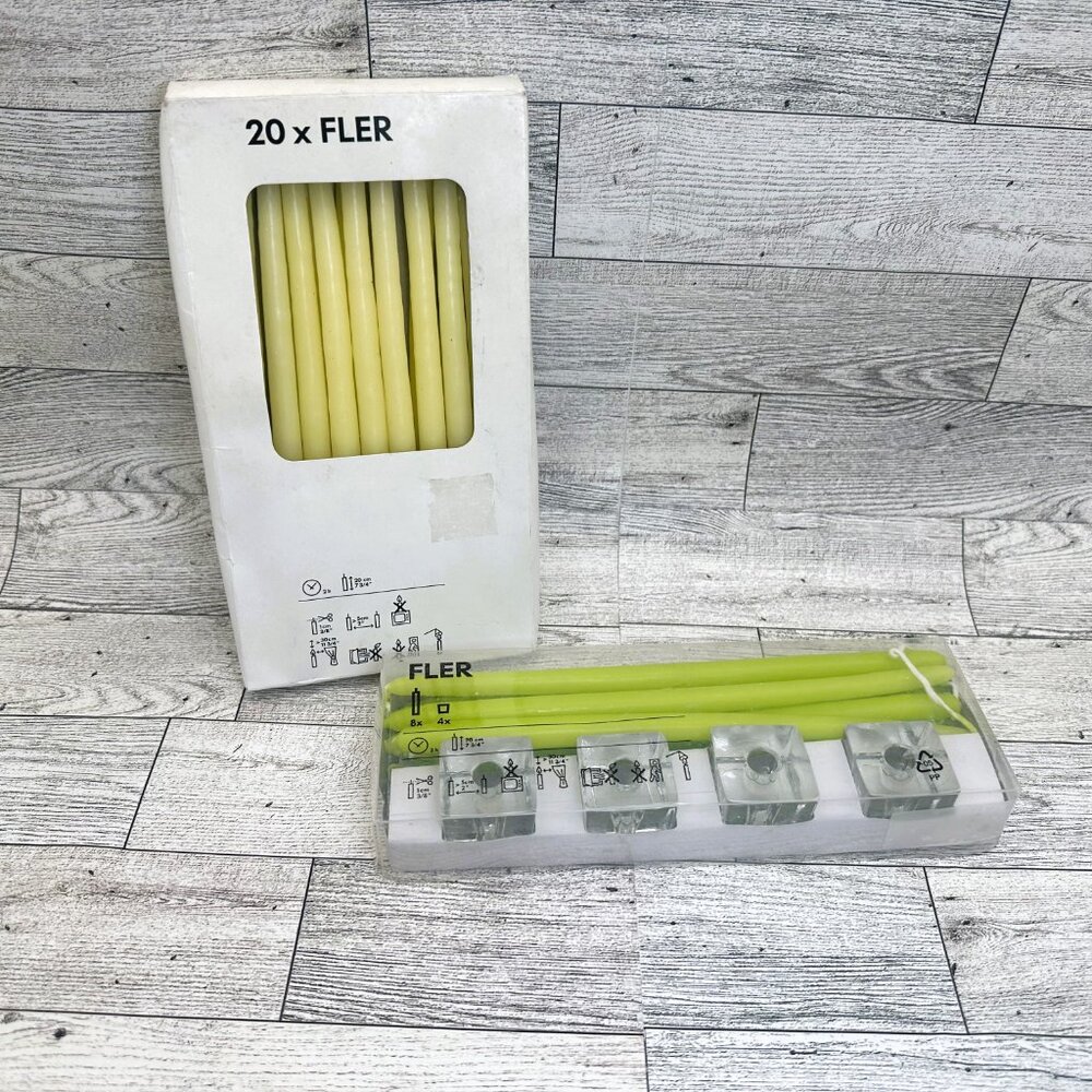 IKEA Square Glass Candle Holders‎ w/14 Sets of Unscented Thin String Candles